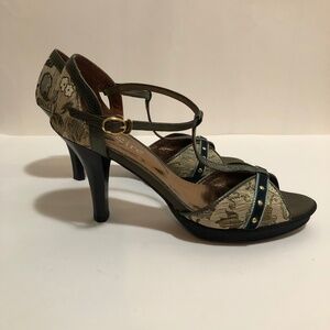 Green Metallic Tapestry Heels by DeSire Paris